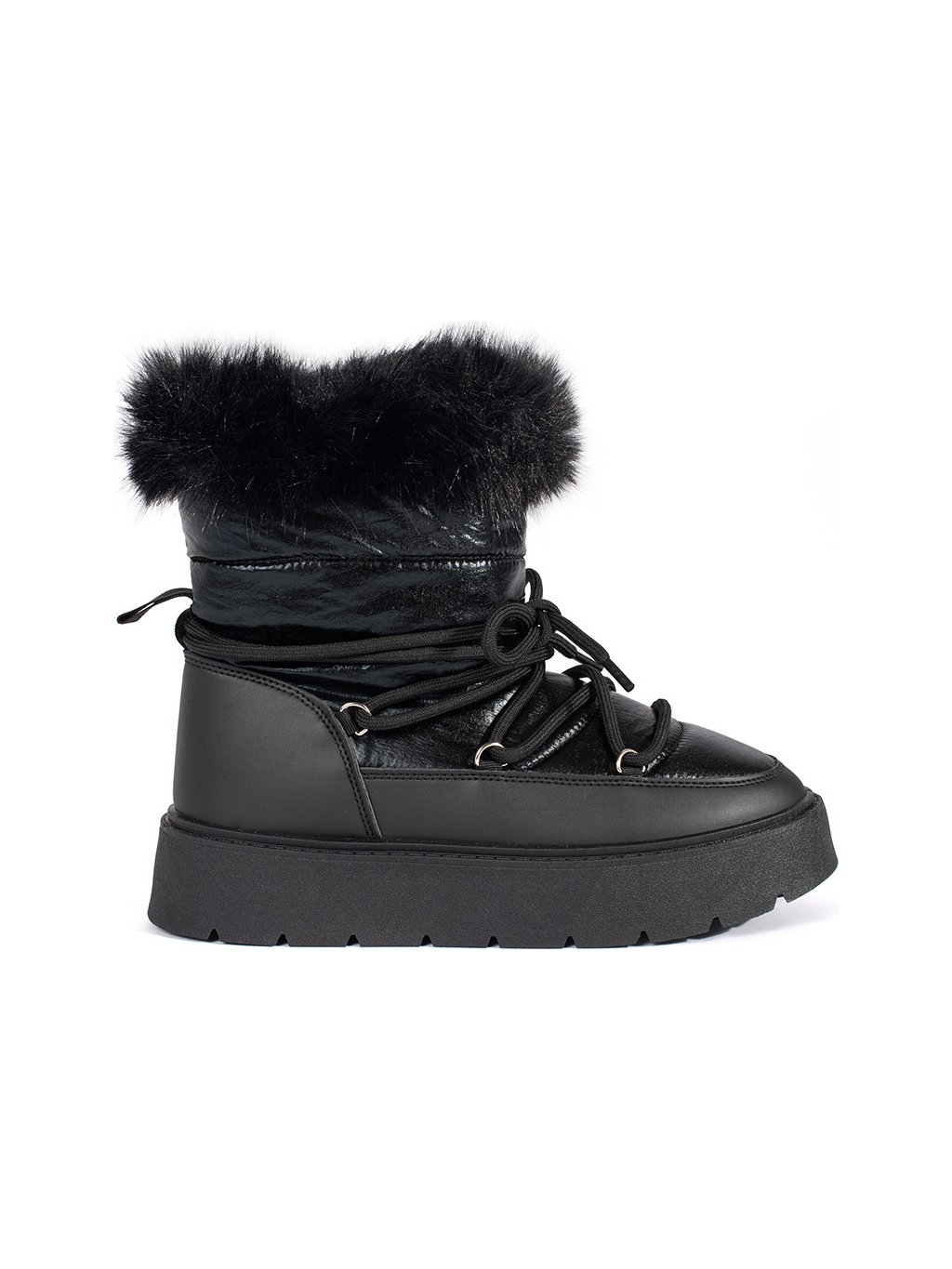 Fekete női hótaposó szőrmével, vastag talpon