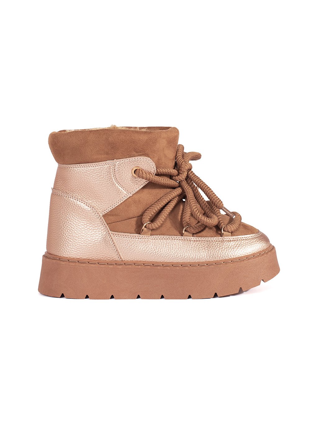 Női barna fűzős hótaposó vastag talpon