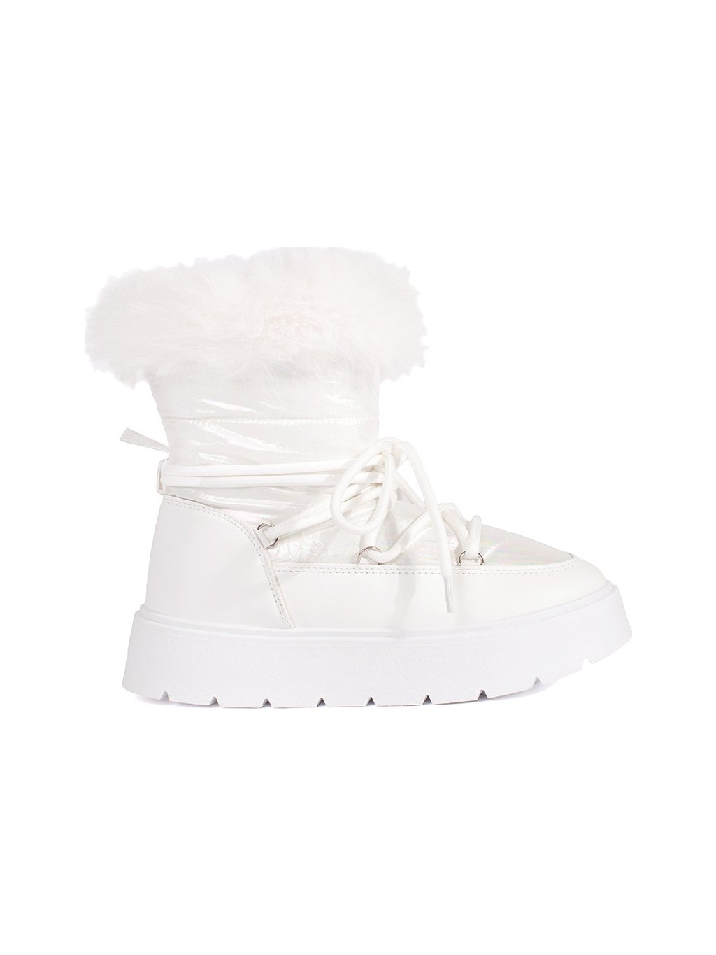 Fehér női hótaposó szőrmével, vastag talpon