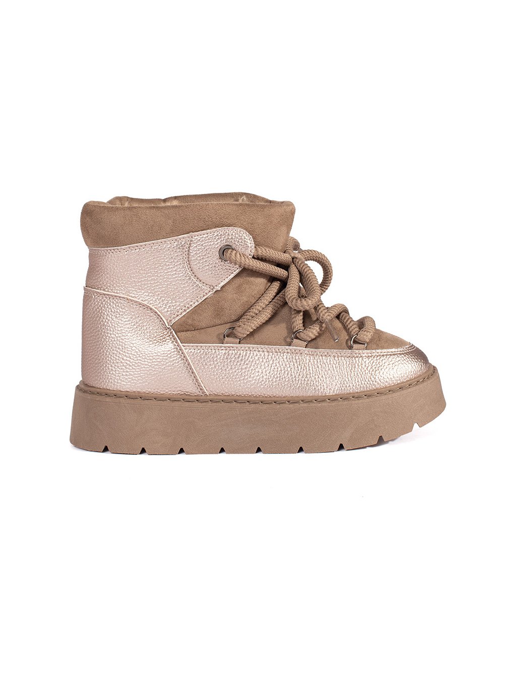 Női bézs színű fűzős hótaposó vastag talpon