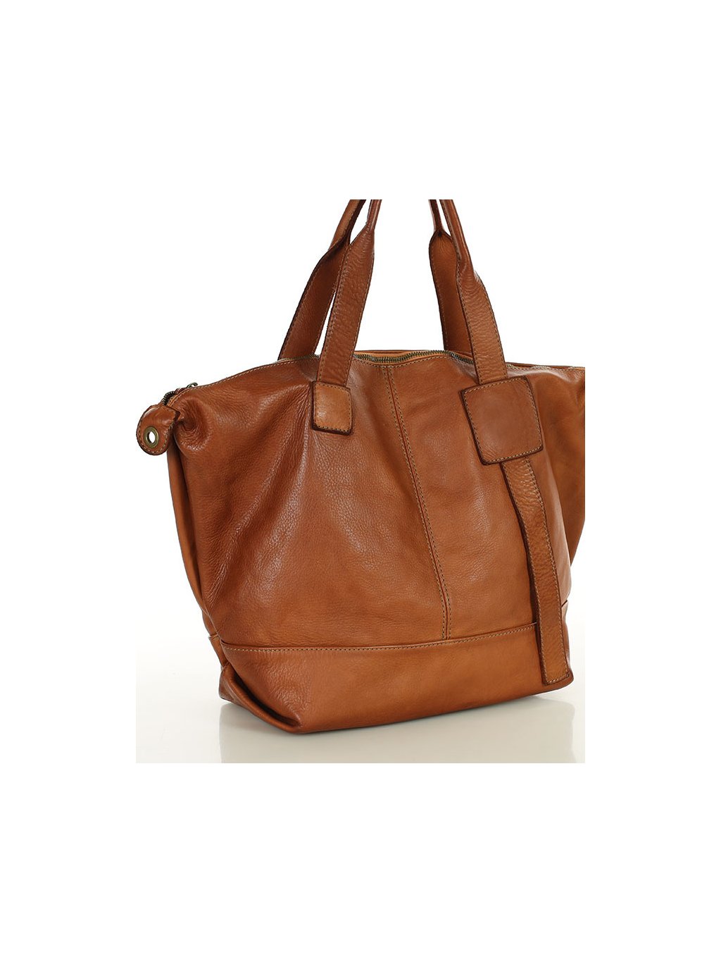 MARCO MAZZINI Camel színű stílusos tágas bőr bevásárlótáska