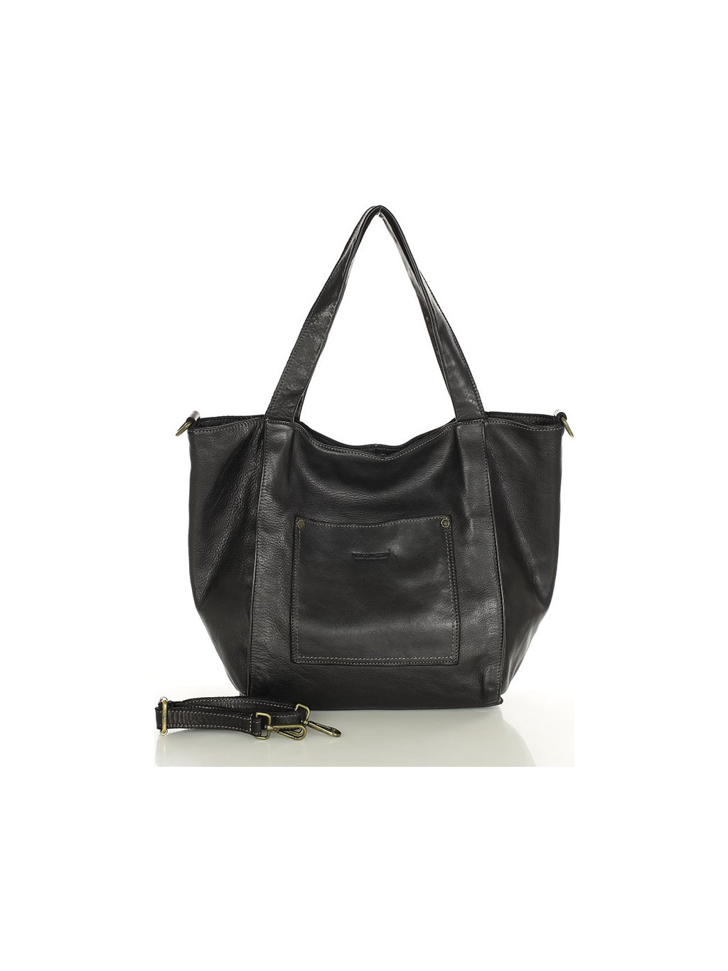 Fekete tágas bőr shopper táska (Méret ONE SIZE)