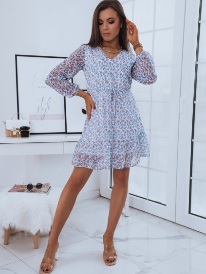 Fehér nyári ruha kék virágos mintával