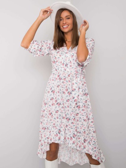 Fehér aszimmetrikus ruha virágos mintával