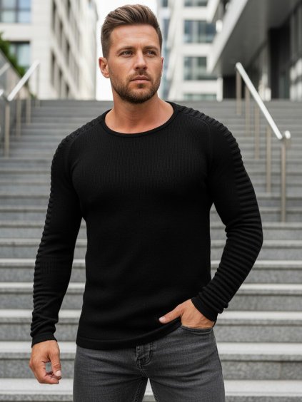 Fekete bordázott pulóver