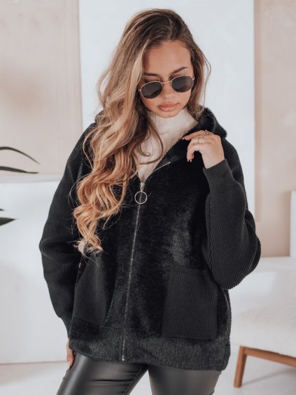Fekete női teddy pulóver