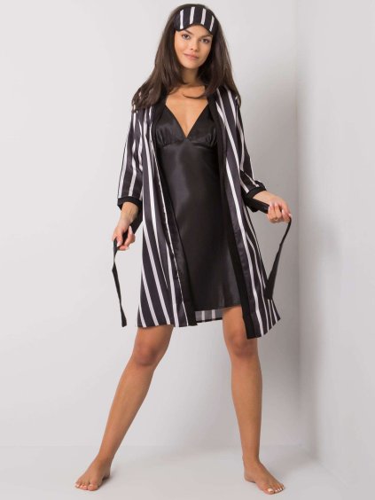 Fekete hálóing és fürdőköpeny szett