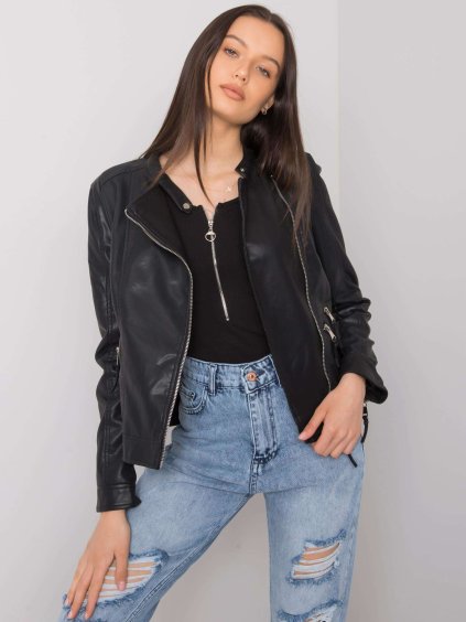 Fekete női műbőr kabát