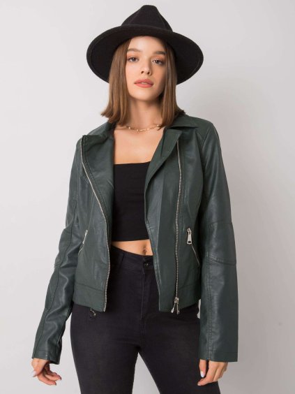 Sötétzöld női műbőr dzseki