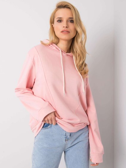 Világosrózsaszín női pulóver kapucnival