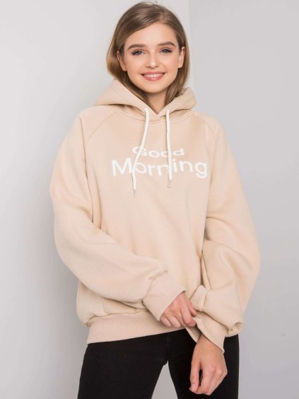 Bézs póló felirattal és kapucnival