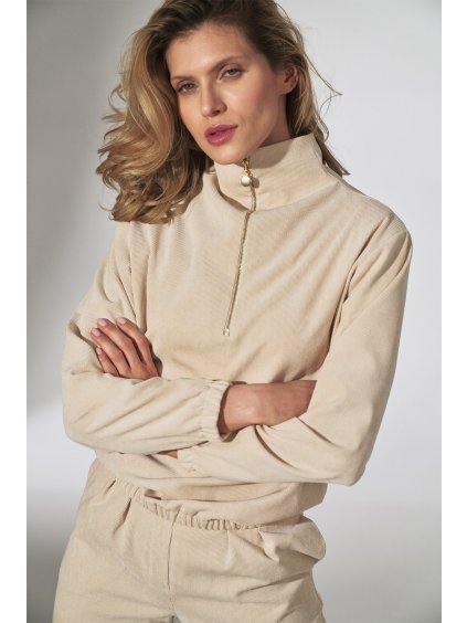 Bézs pulóver cipzárral