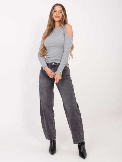 Világosszürke női póló kivágással a vállán