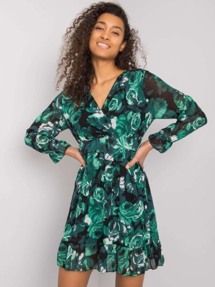 Zöld virágos ruha Courtenay övvel