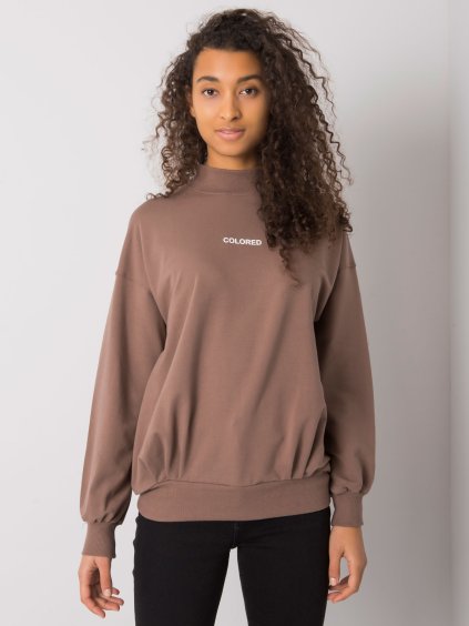 Barna kapucnis pulóver álló gallérral Colored