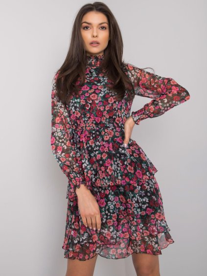 Fekete-rózsaszín női virágos ruha