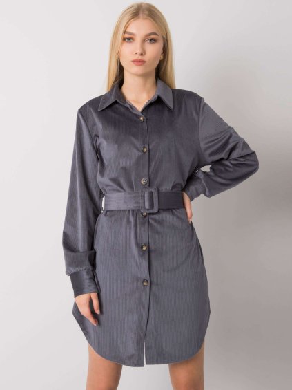 Szürke kordbársony ruha övvel