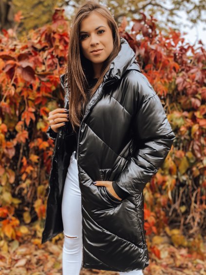 Fekete női fényes téli steppelt kabát