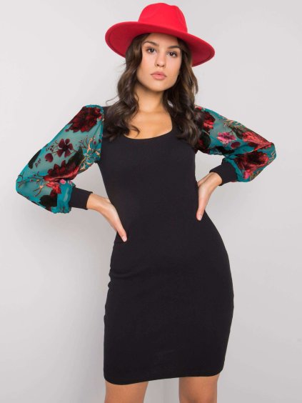 Elyssa fekete mini ruha mintás ujjakkal