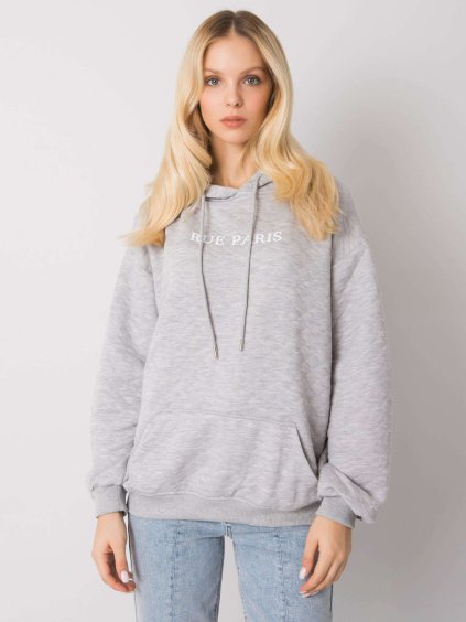 Világosszürke női steppelt pulóver kapucnival