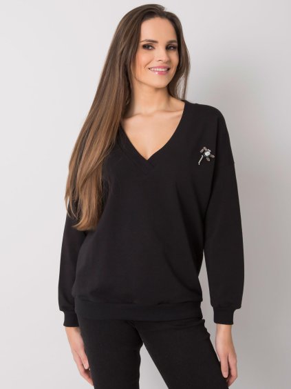 Fekete női pulóver nyakkivágással