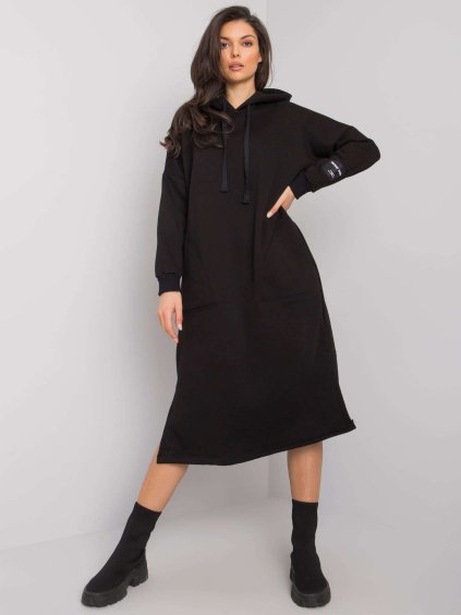 Fekete női hosszú kapucnis pulóver