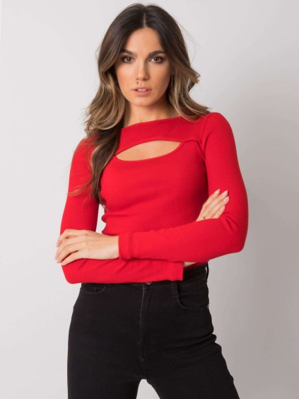 Piros női póló hasítással