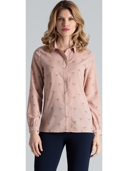 Könnyű púderszínű ing madár mintával