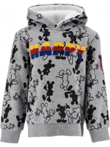 Szürke Mickey Mouse-os pulóver "Happy" felirattal