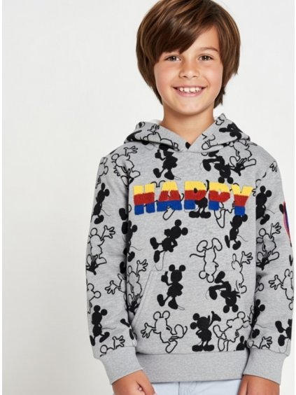 Szürke Mickey Mouse-os pulóver "Happy" felirattal