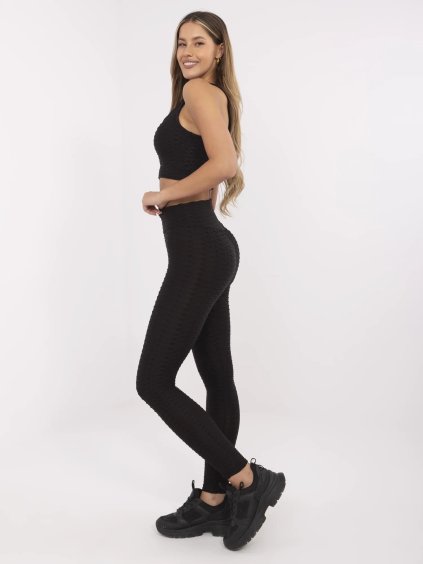 Fekete női sport felső és leggings szett