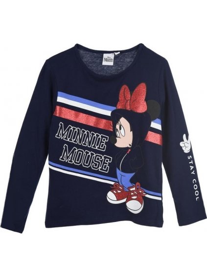 Sötétkék lány póló Minnie Mouse mintával és felirattal