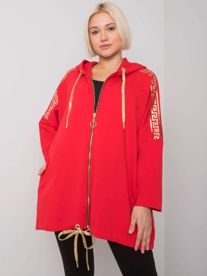 Piros női cipzáros kapucnis pulóver