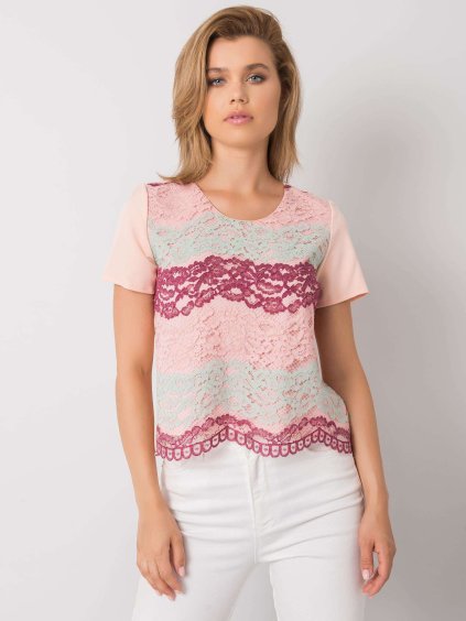 Piros-bézs női csíkos póló