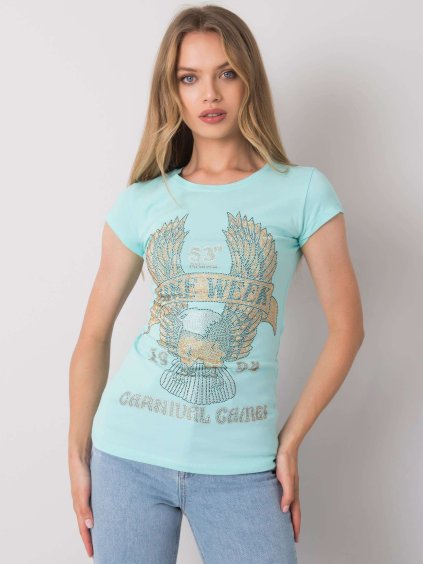 Világoskék női póló kövekkel