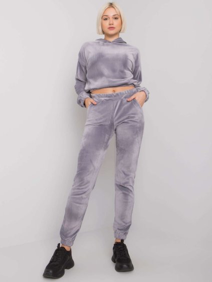 Világosszürke női velúr tréningruha szett