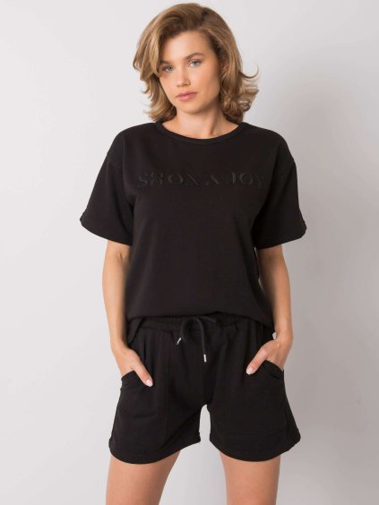 Fekete női rövidnadrág és póló szett