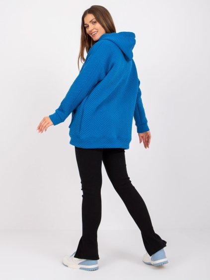 Kék steppelt kapucnis Atlanta pulóver kenguru zsebbel