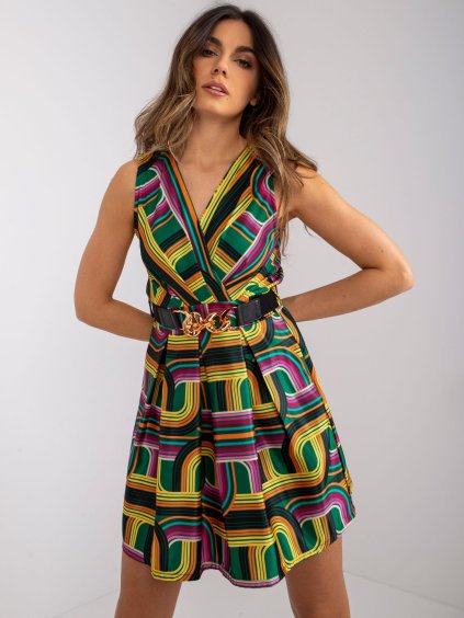 Zöld mintás miniruha övvel