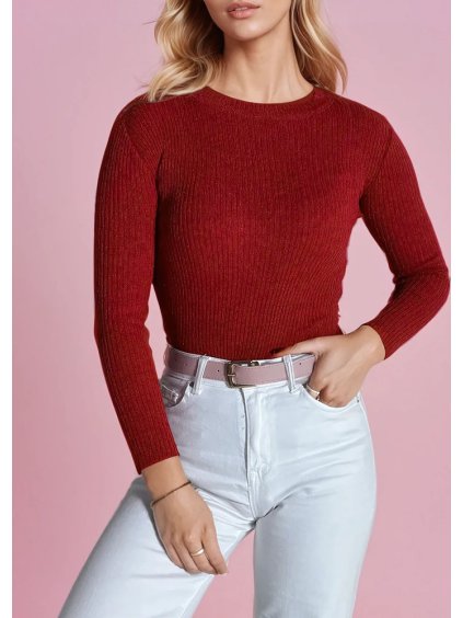 Sötétpiros bordás pulóver AURINA