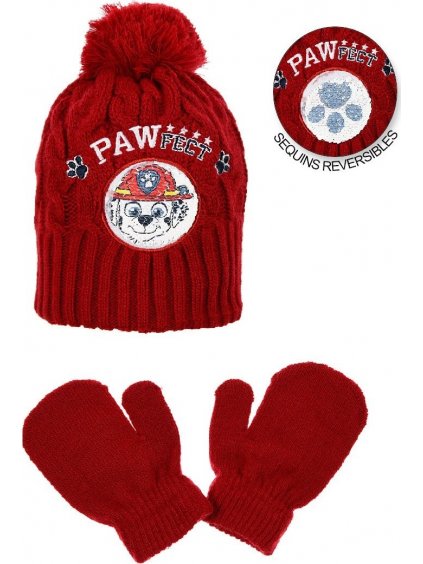 Piros fiús szett:  kesztyű és sapka - Mancs Őrjárat