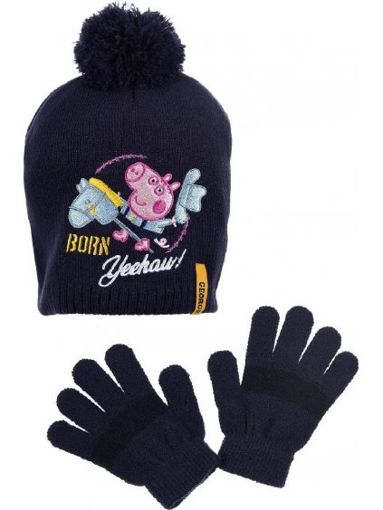 Sötétkék szett: sapka és kesztyű - Peppa Pig