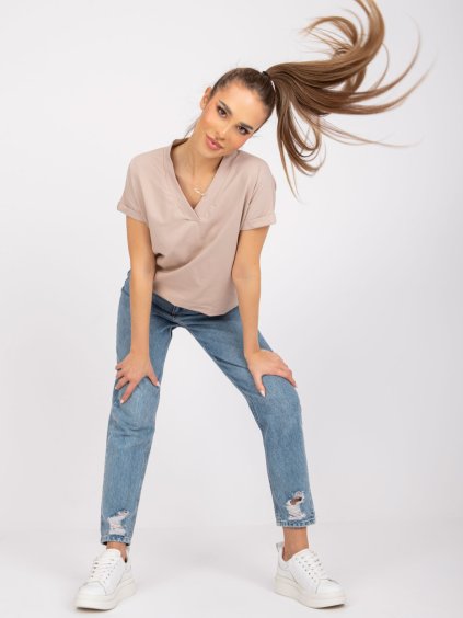 Világosbézs színű női Severine pamut póló