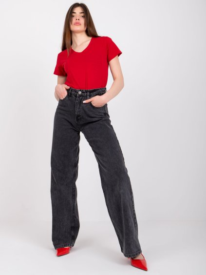 Borvörös póló Salina rövid ujjakkal és V-alakú nyakkivágással