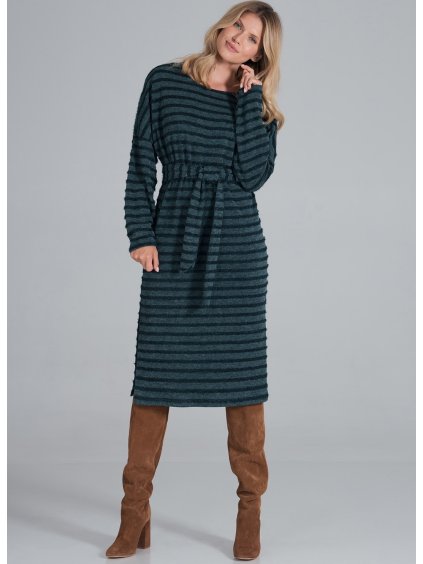 Zöld csíkos midiruha hosszú ujjakkal