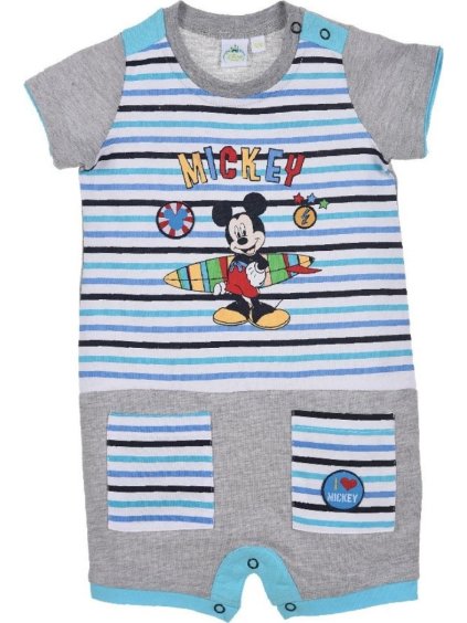 Mickey Mouse szürke-kék csíkos nyári overál