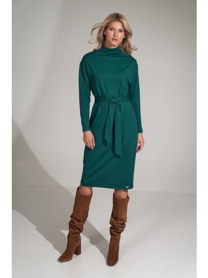 Sötétzöld garbós ruha övvel