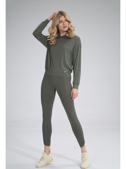 Zöld leggings redőzött bokánál