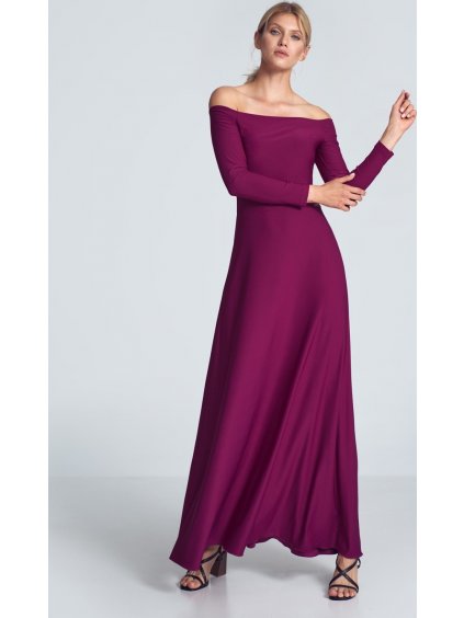 Fukszia színű maxiruha nyitott vállakkal