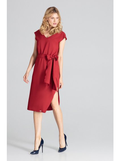 Elegáns ruha övvel M674 Deep Red